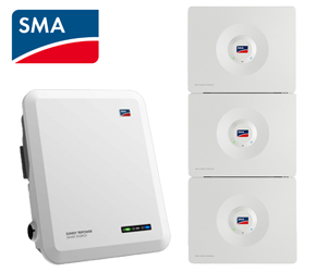 obrazek przedstawia inwerter hybrydowy SMA STP Smart Energy oraz bateria SMA Home Storage